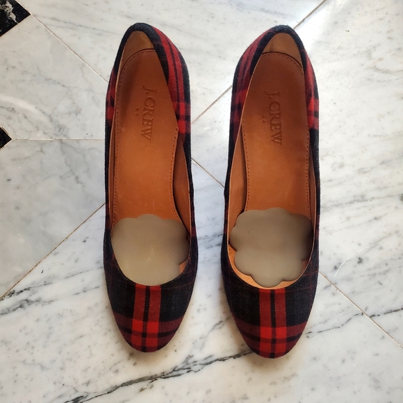 J.Crew Plaid Tartan Round Toe Block Heels - Picture 2 of 5